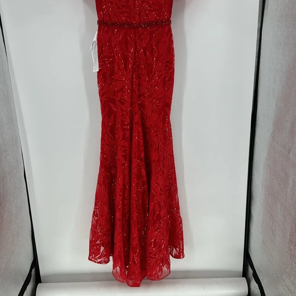 Mac Duggal formal prom quince wedding guest long train dress puff sleeve size 4 - Image 10