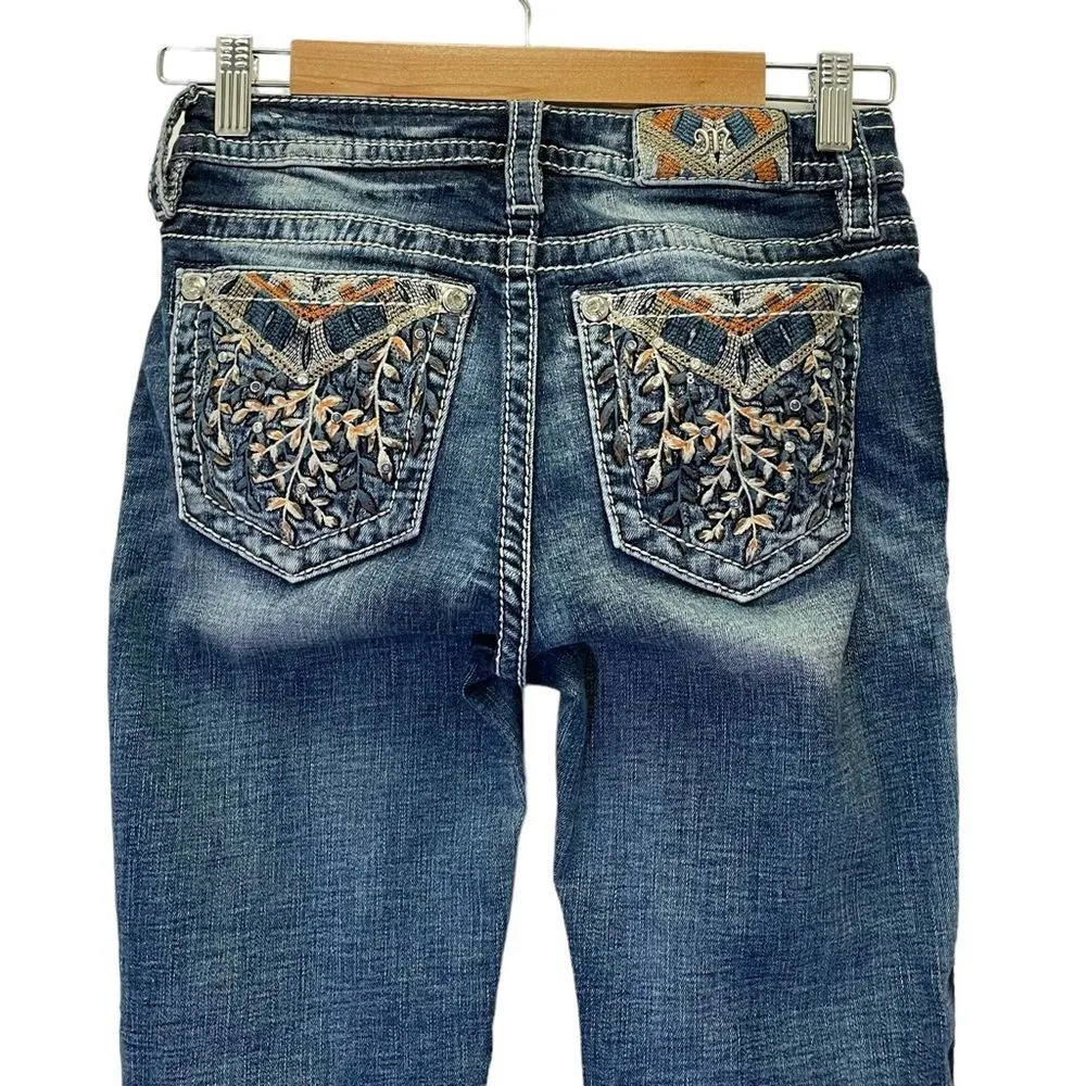 Miss Me Y2K Hailey Skinny Boho Embroidered Rhinestone Dark Wash Jeans Size 25 - Image 7
