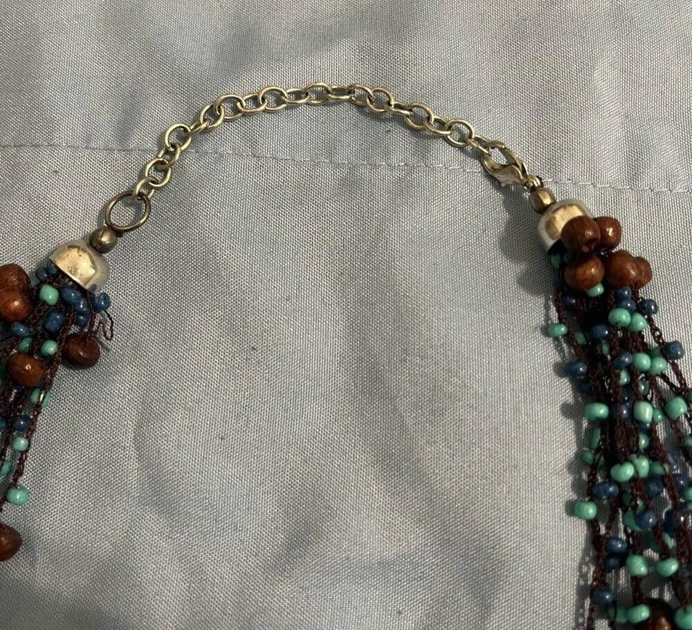 Blue and Brown Beaded Boho Necklace - Image 3