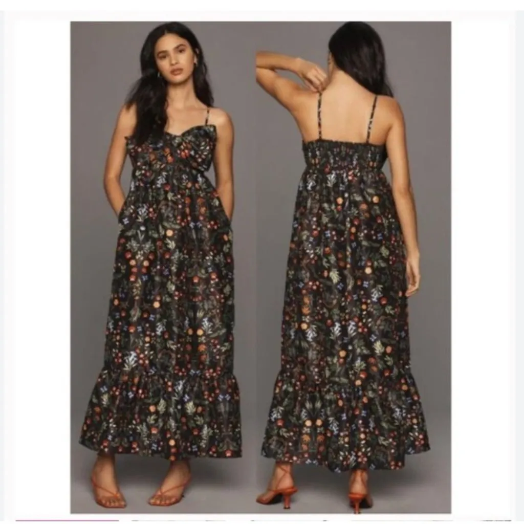 Hutch Olani Dress Womens 2XL Black Floral Maxi Bow Front Smocked Back Pockets - Image 2