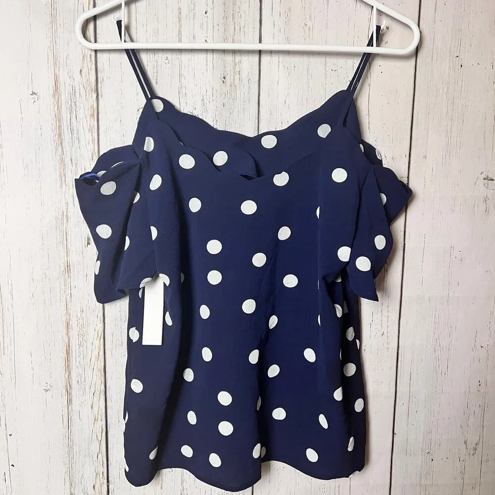 Monteau Women's Cold Shoulder Polka Dot Blouse Sz L - Image 10