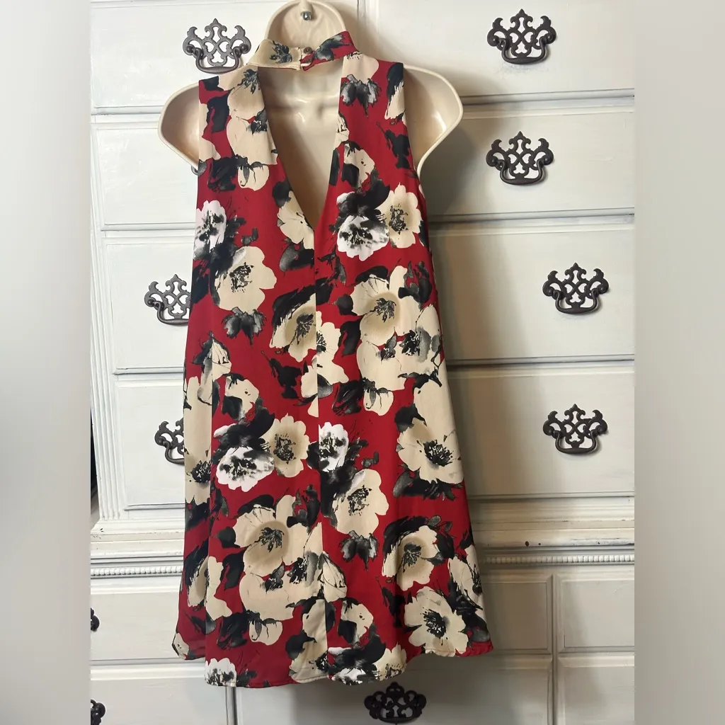 ‎Floral Choker Dress Red - Image 3