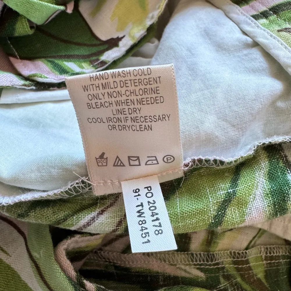 Women's Tommy Bahama Green High Waist Leaf Print Linen Beach Shorts Size 10 - Image 6