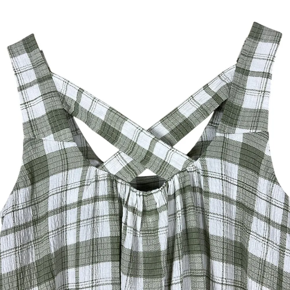 Caslon Plaid Cross Back Woven Tank In Ivory Green Dahli Plaid - Image 4