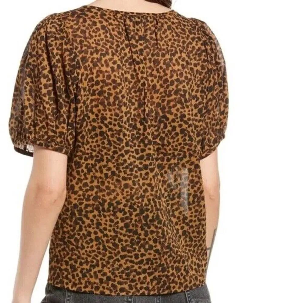 NWOT Madewell Painted Leopard Balloon Sleeve Button-Up Top size small (b3) - Image 3