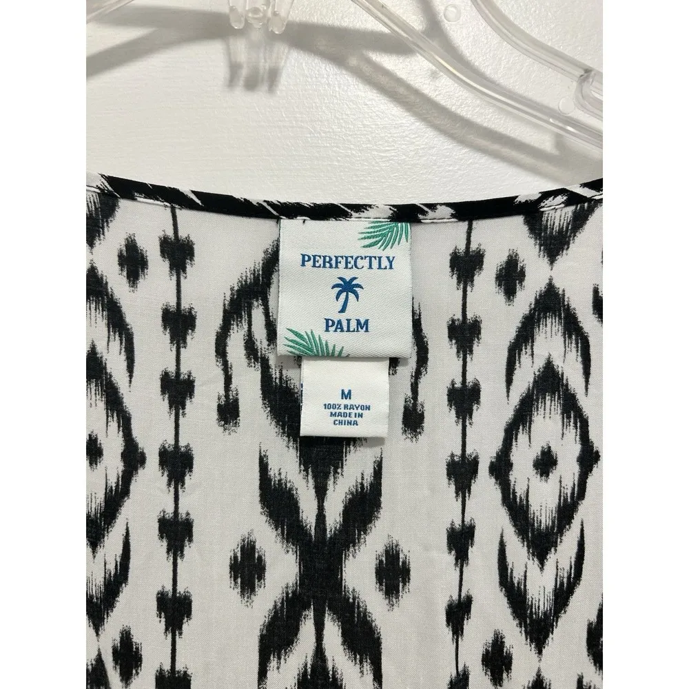 Perfectly Palm Beach Dress Swim Coverup Womens Black White Boho Batik Medium - Image 2