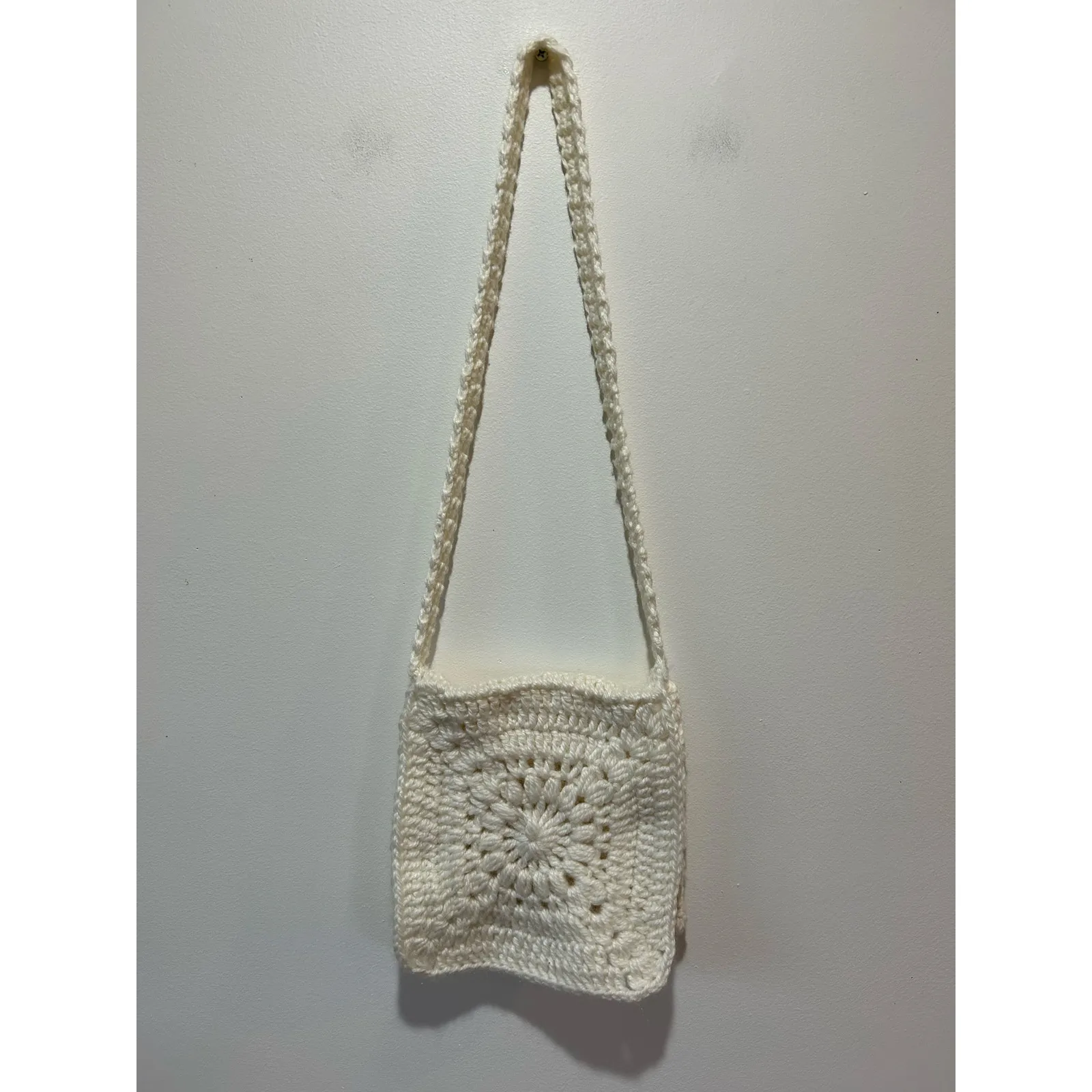 Crochet bag handmade white purse long strap crossbody boho - Image 2