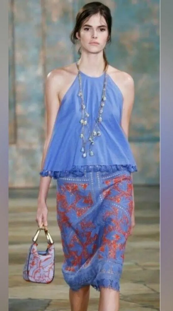 TORY BURCH LINDSAY TOP CORNFLOWER BLUE. Size 2. 100% Cotton - Image 5