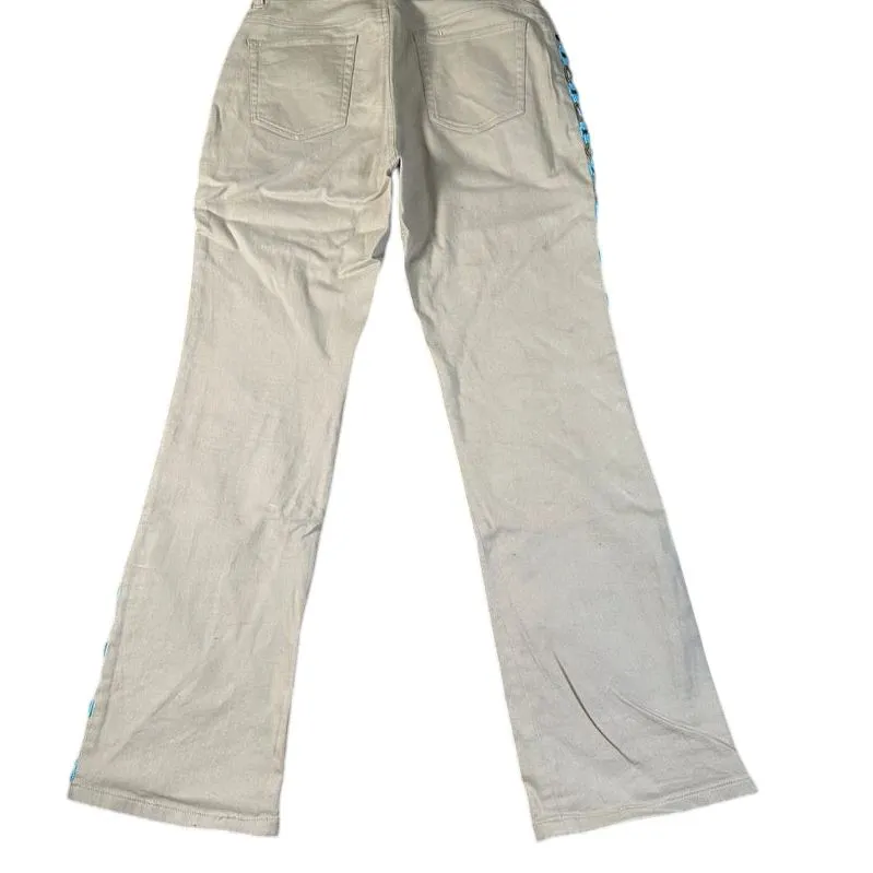Ralph Lauren Southwestern‎ Embroidered Khaki Pants Turquoise Aztec Side Detail - Image 3