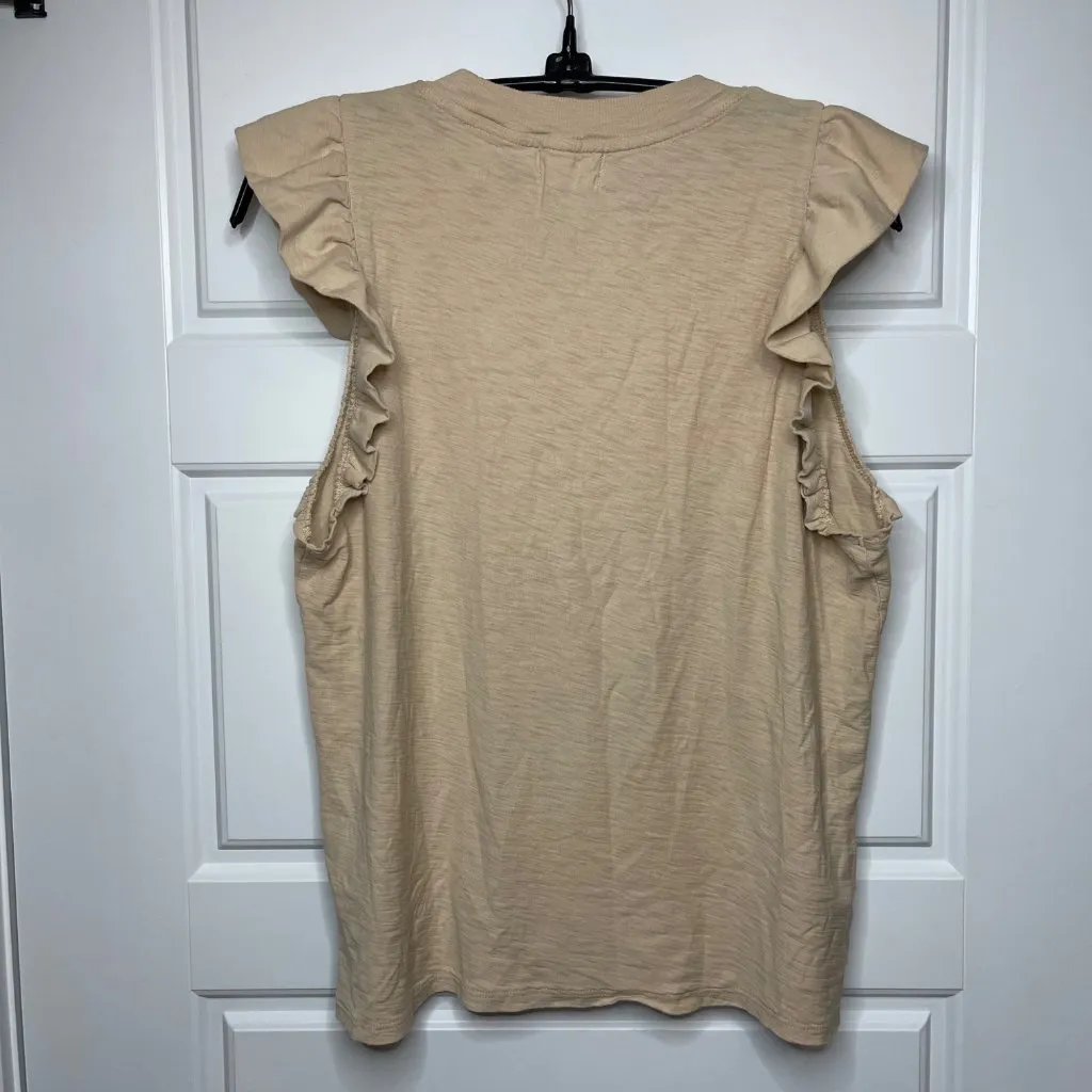 Nation LTD Paulette Tank Women's Size Medium Pima Cotton Tan Crew Neck Ruffle - Image 5