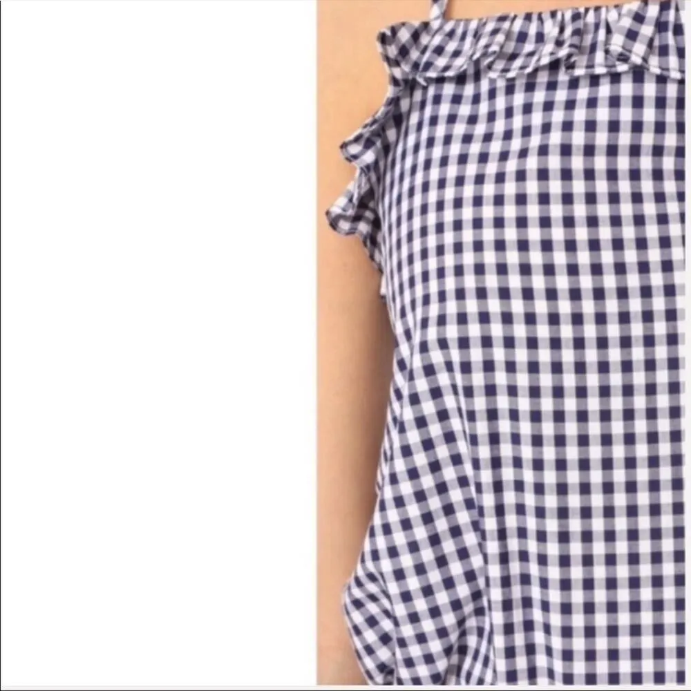 Amanda Uprichard Blue & White Gingham Ruffled Tank Top Blouse S - Image 3