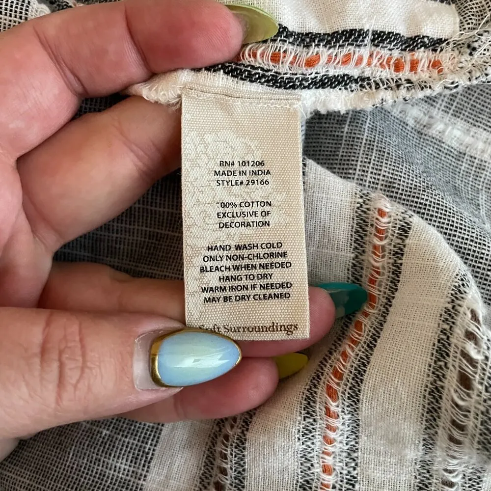 Soft Surroundings Women M Aruba Tunic Blouse Striped Embroidered Floral Boho - Image 9