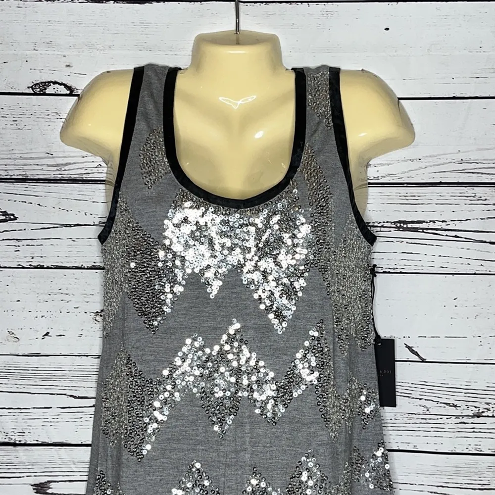 Line & Dot NWT M Gray w Sequin & Faux Leather Exposed Zipper Wool Blend Tank Top - Image 2