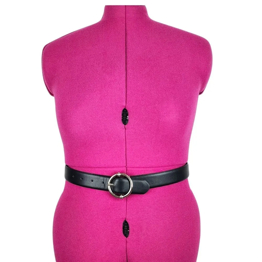 Steve Madden  Black Faux Leather Dress Belt Silver Color Buckle Size S - Image 3