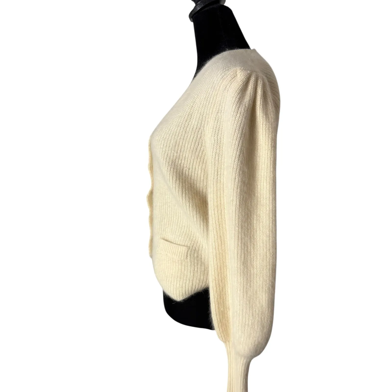 Vintage Sideffects Fuzzy‎ Cardigan Sweater Size M Cream Balloon Sleeve Cozy Knit Size M - Image 7
