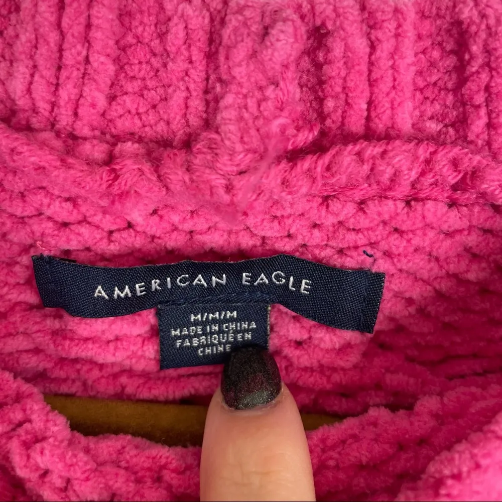 American Eagle Pink Chenille Cable Knit Sweater Sz Medium Boho Chic - Image 6