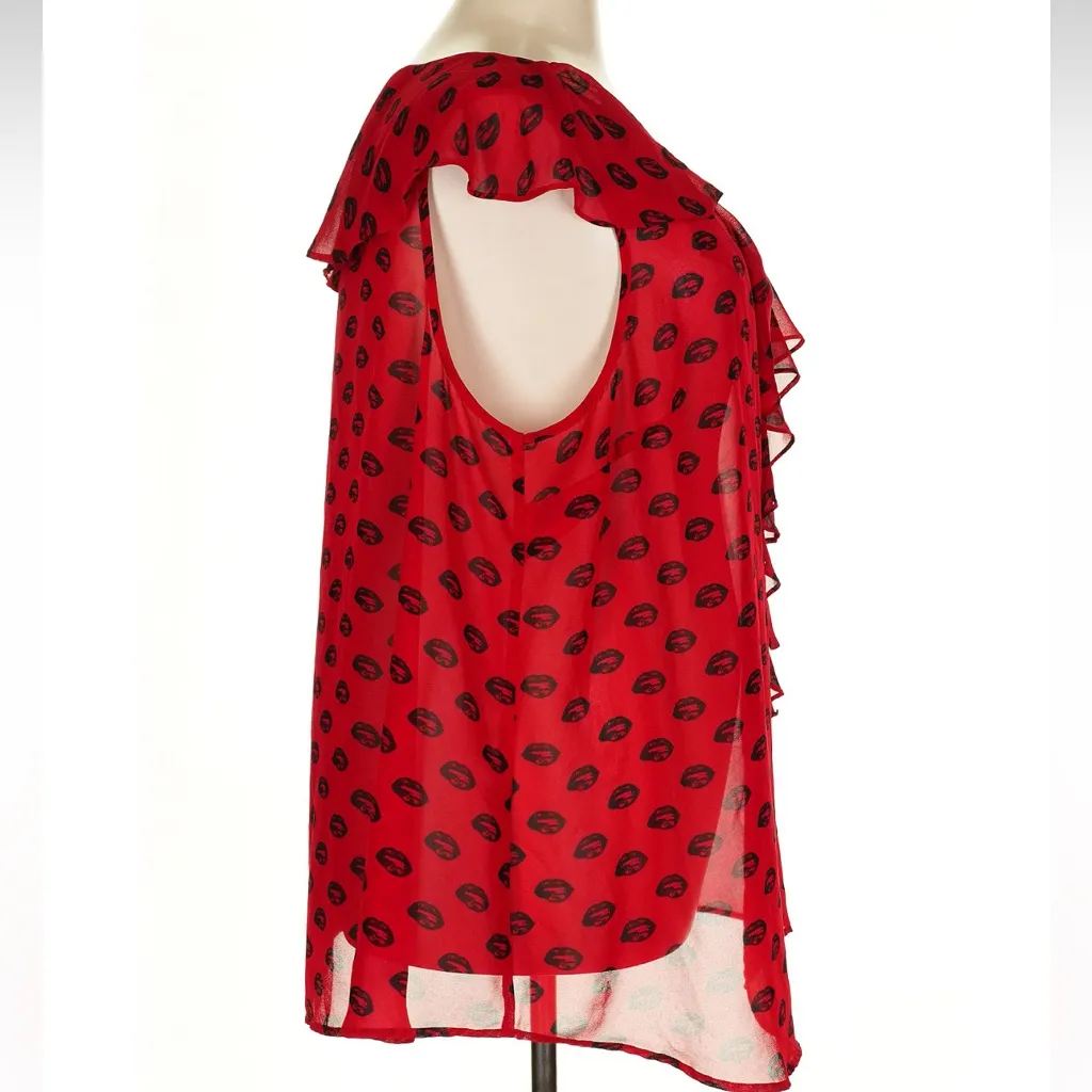 Torrid Tank Top Red Lips Ruffled Chiffon Sheer Blouse Rocky Horror Plus Size 4X - Image 3