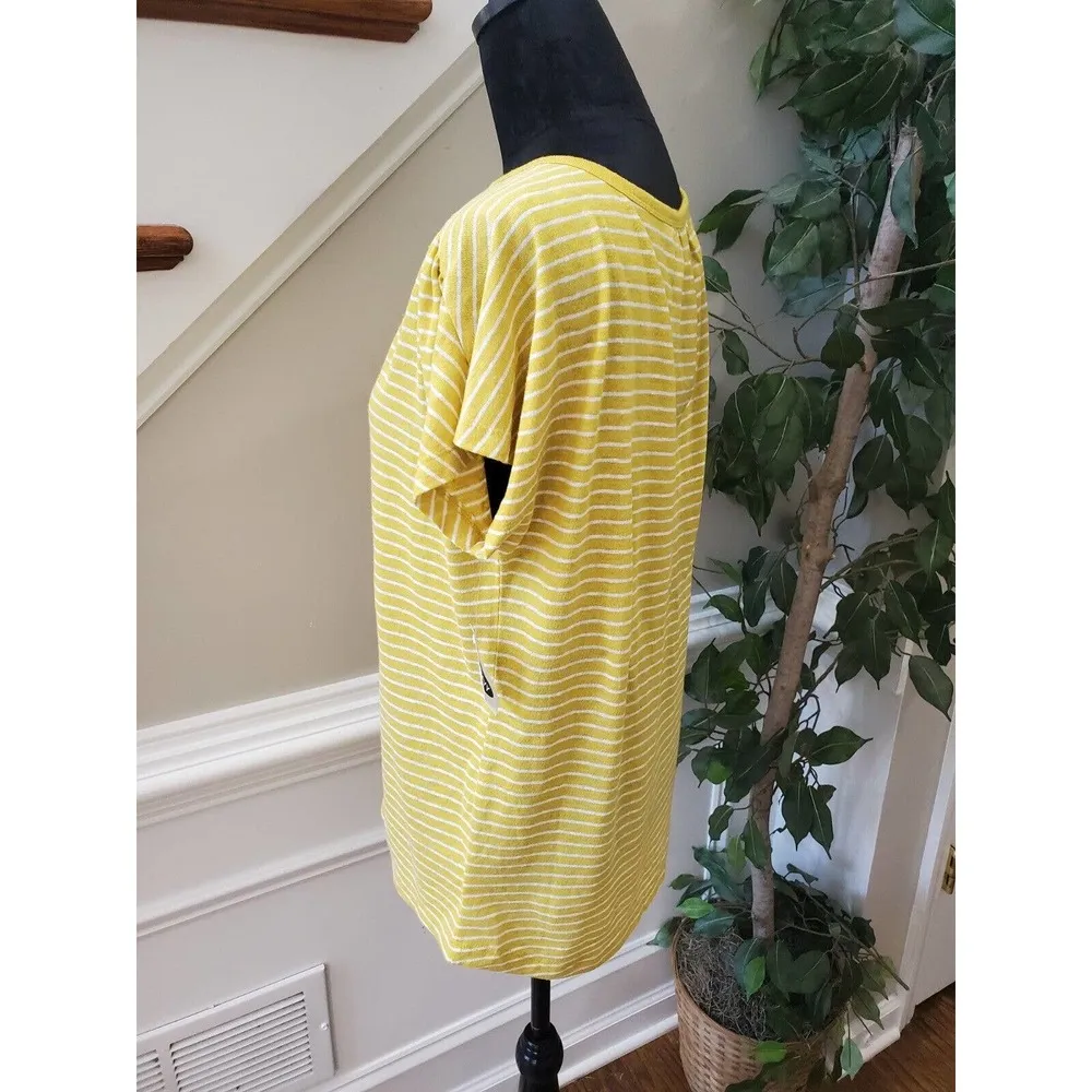 Old Navy Women's Yellow Striped Linen V-Neck Short Sleeve Top Blouse Size Small - Image 5