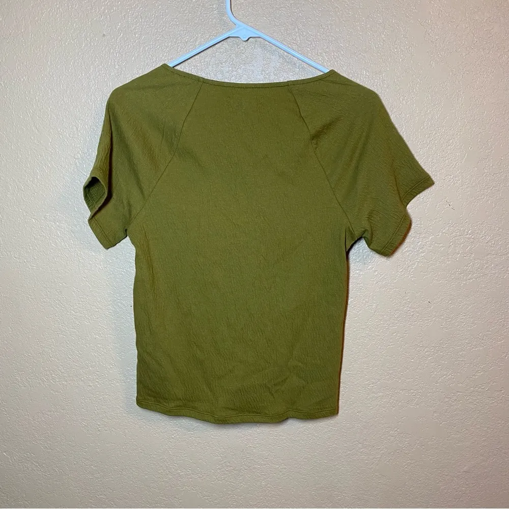 NWT Madewell Knit Lightspun Ruched-Front Crop Top in Spiced Olive size XS - Image 3