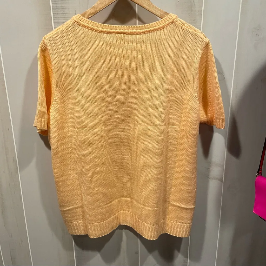 Cute pointelle peaches and cream lotus fairy flower short sleeve sweater Orange Size 14 - Image 9