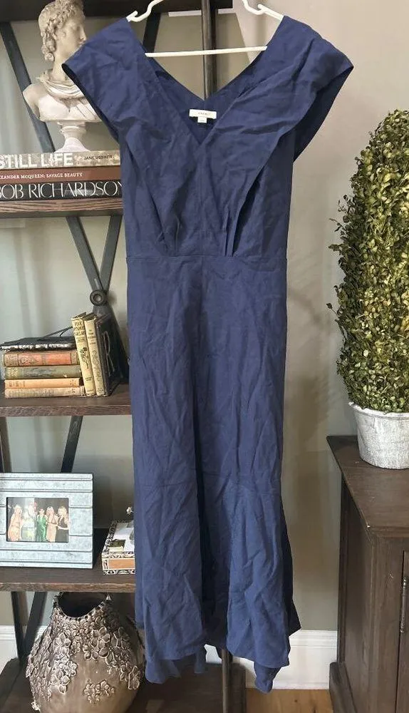 Vince V Neck Tie Back Flutter Sleeve Midi Dress Twilight Blue Womens Size XL - Image 7