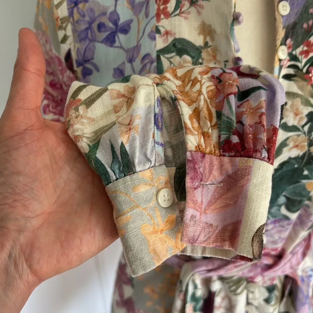 ZARA Pastel Floral Parrot Print Shirt Dress Co-Ord Linen Blazer Outfit Sz Small - Image 8