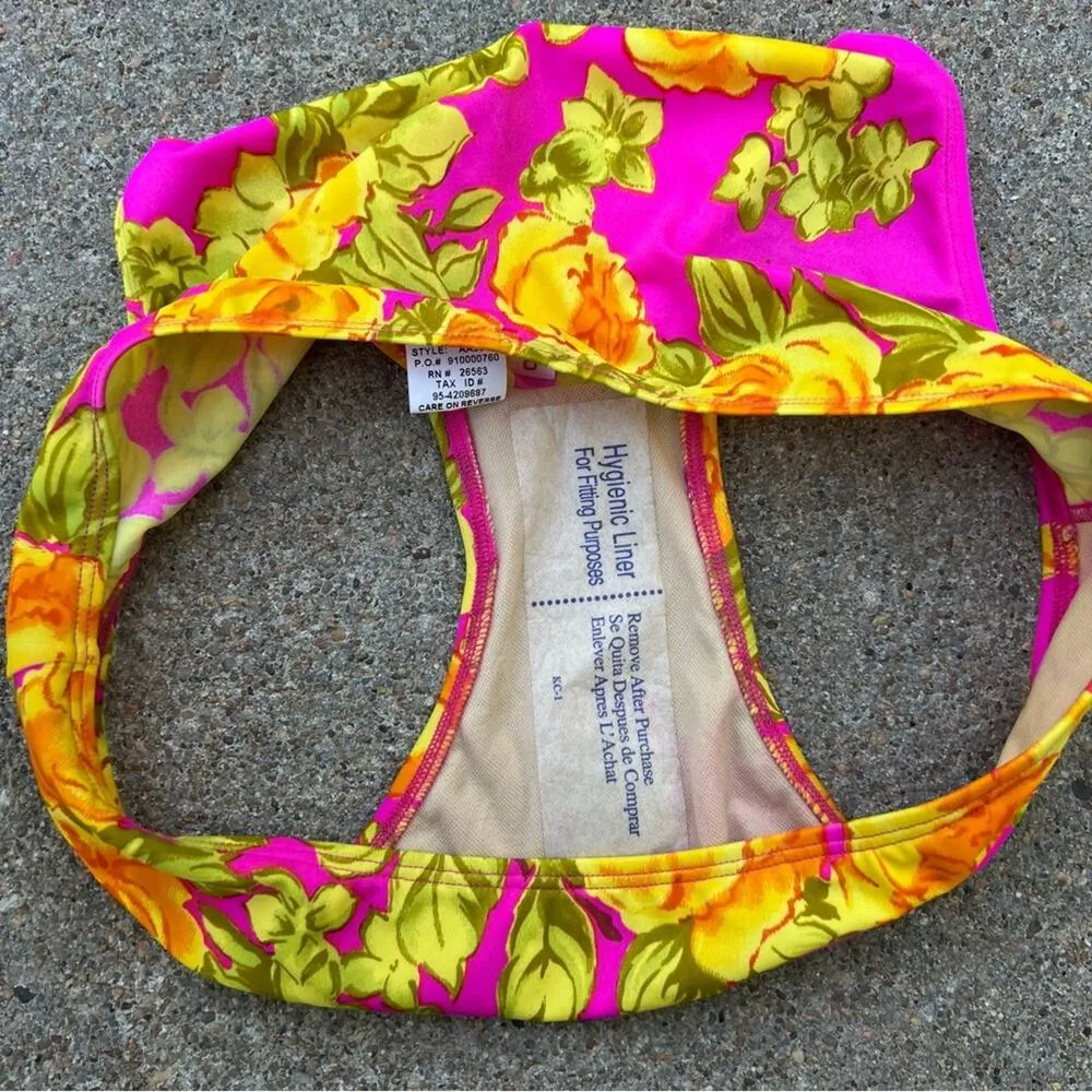 Vintage 90s Y2K Carabella Floral yellow fuchsia underwire bra bikini set Size M - Image 5
