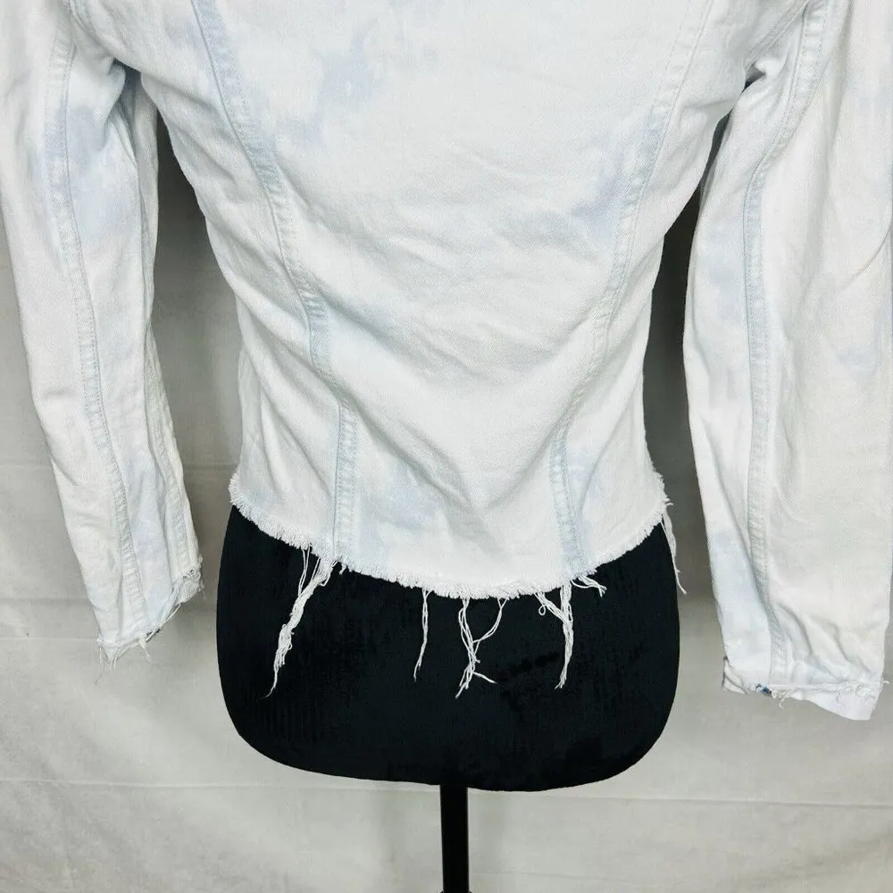 L’AGENCE Sz XS Janelle Denim Jean Jacket Raw Hem Tie Dye Classic Boho Western - Image 12