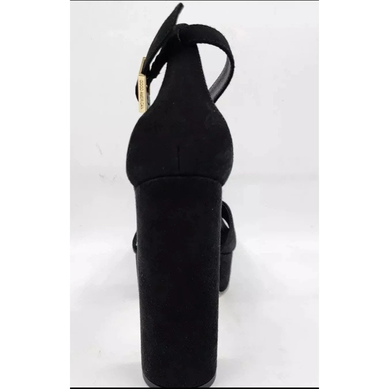 Good American Platform Block Heel Black Suede Ankle Strap Chunky Sandal 10.5 NEW - Image 7