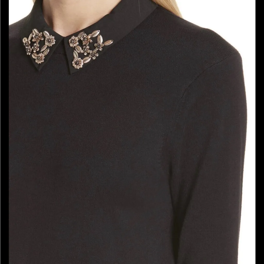 Ted Baker London Black Top with Gold Embellished Collar - Image 2