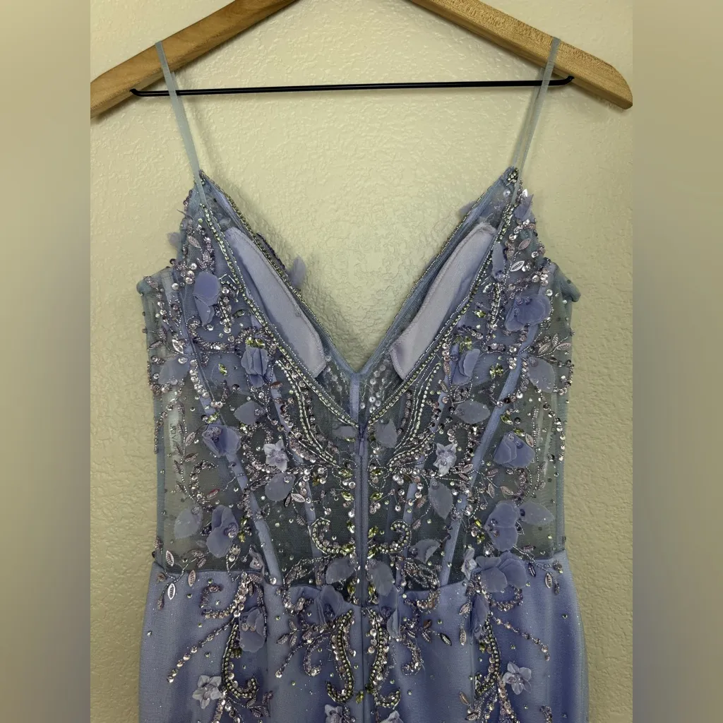 Jovani 05839 Perri Plunging Neck Mermaid Prom Dress Gown size 6 Periwinkle $700 - Image 9