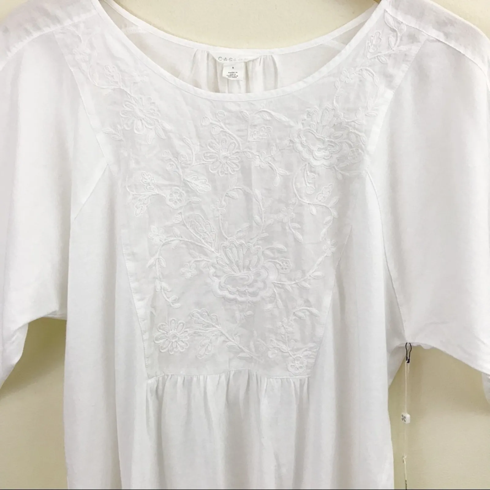 Nordstrom White Cotton Lightweight Embroidered Boho Peasant Top Shirt S new - Image 3
