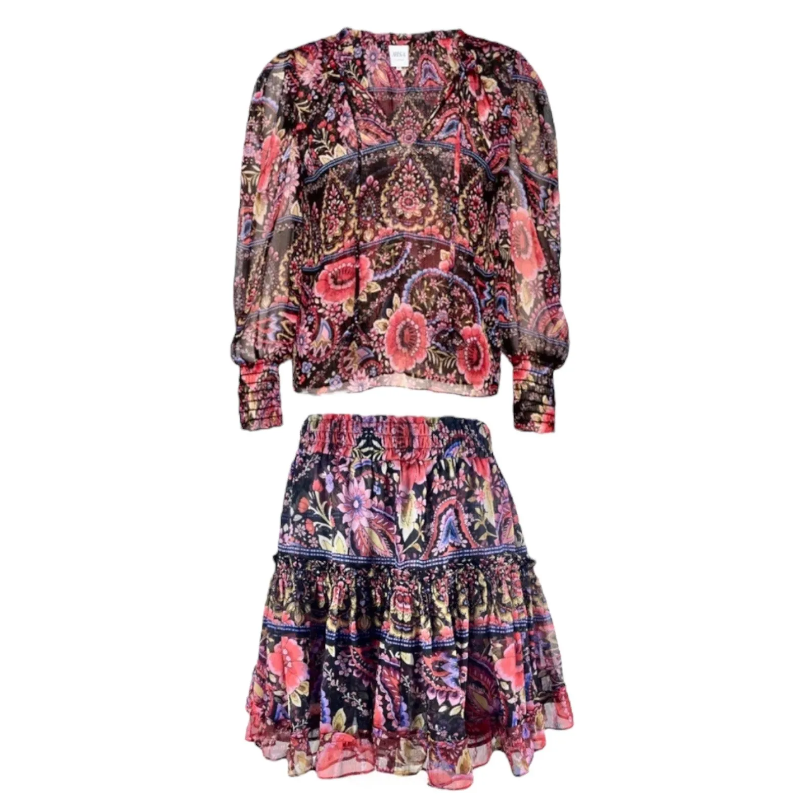 MISA Los Angelos Siena Top Marion Skirt Matching Set Flora Valentina Size L - Image 4