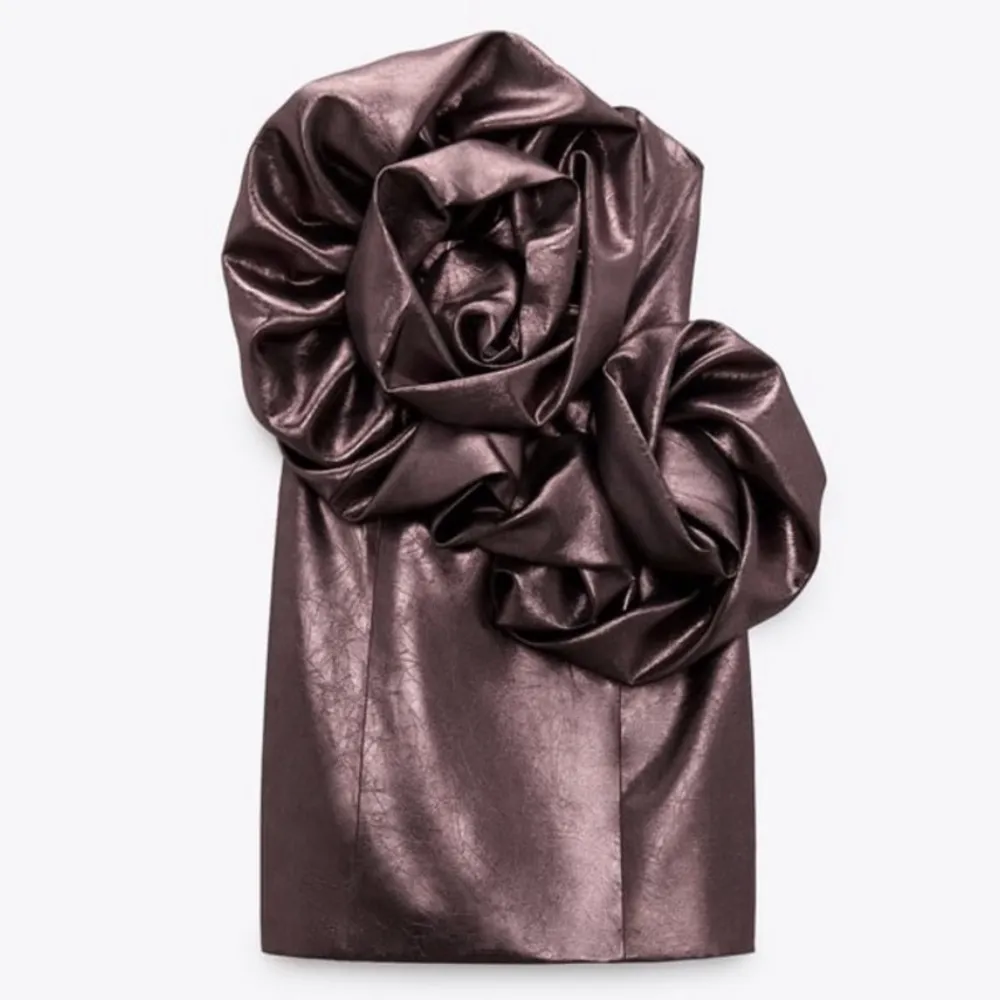 Zara VOLUMINOUS FLOWER MINI DRESS STRAPLESS SHIMMER SHINNY BROWN SIZE XS NEW - Image 12