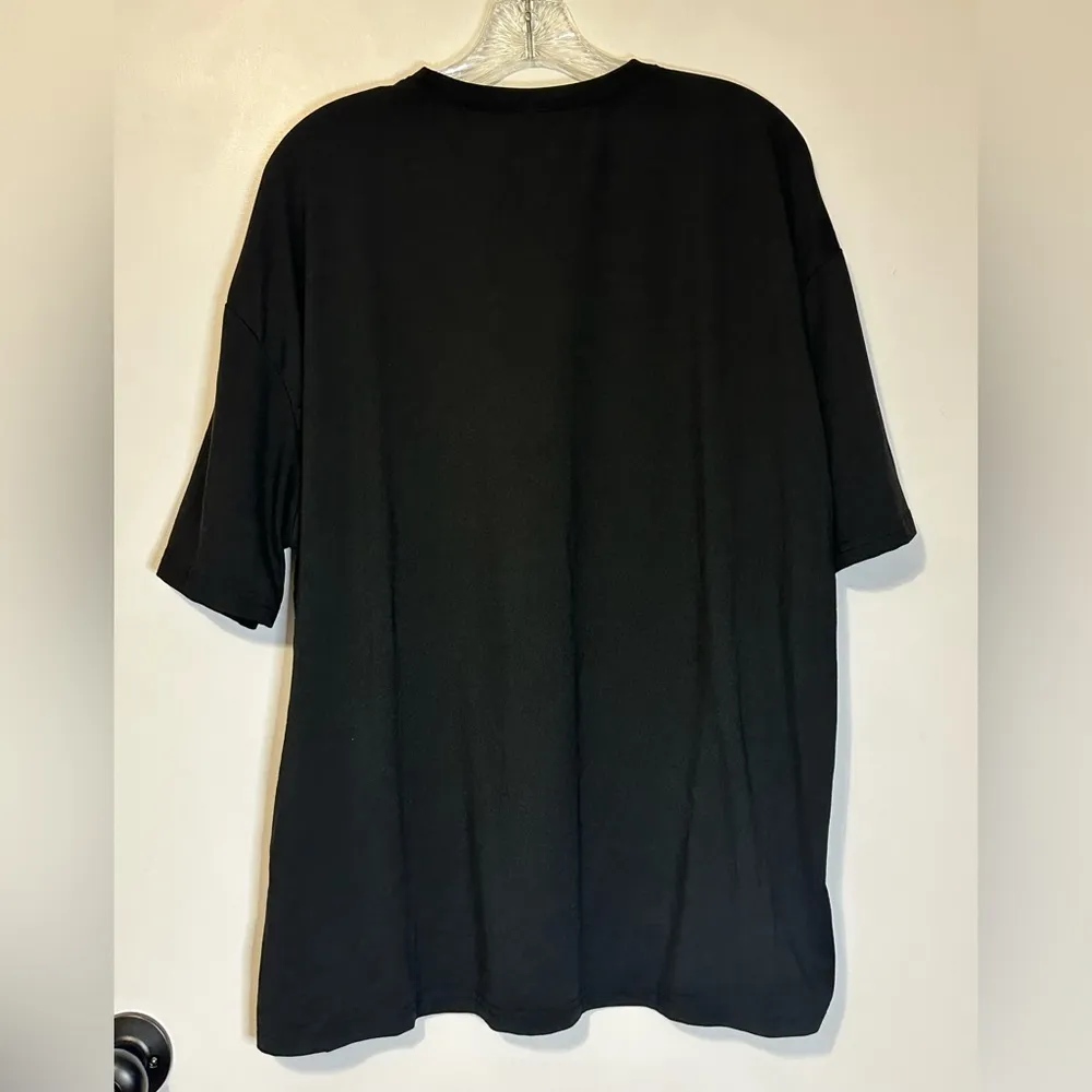 SHEIN Shirt Women’s Size Small Oversized Black Green Flame Angel Graphic Stretch - Image 2