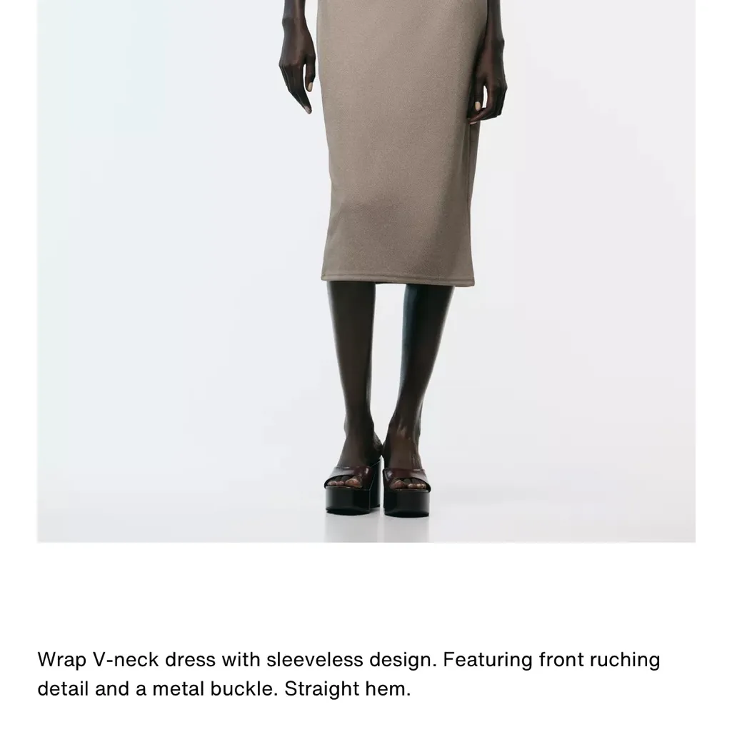 Zara NWT taupe beige tan wrap gold appliqué v neck midi dress - Image 3