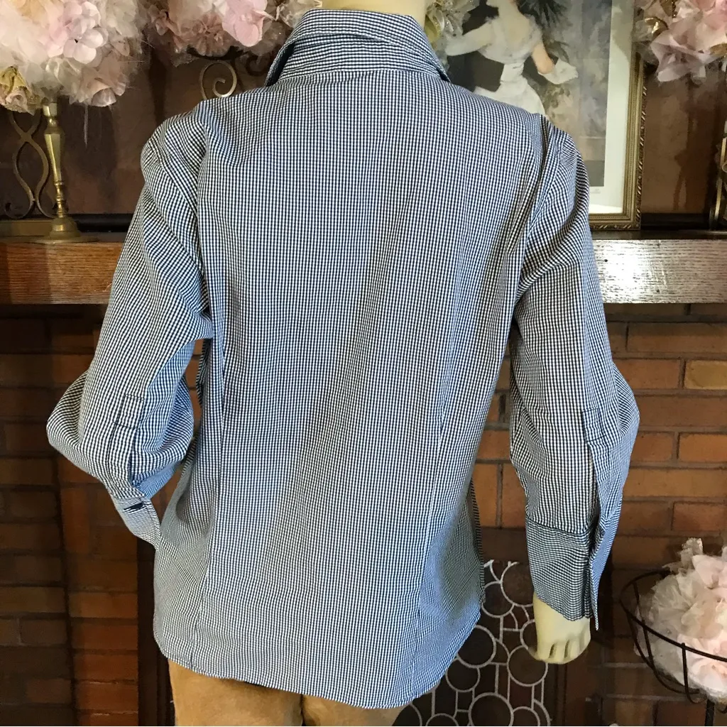 Cato  NAVY BLUE AND WHITE SMALL GINGHAM PRINT BUTTON DOWN SHIRT (L) - Image 3