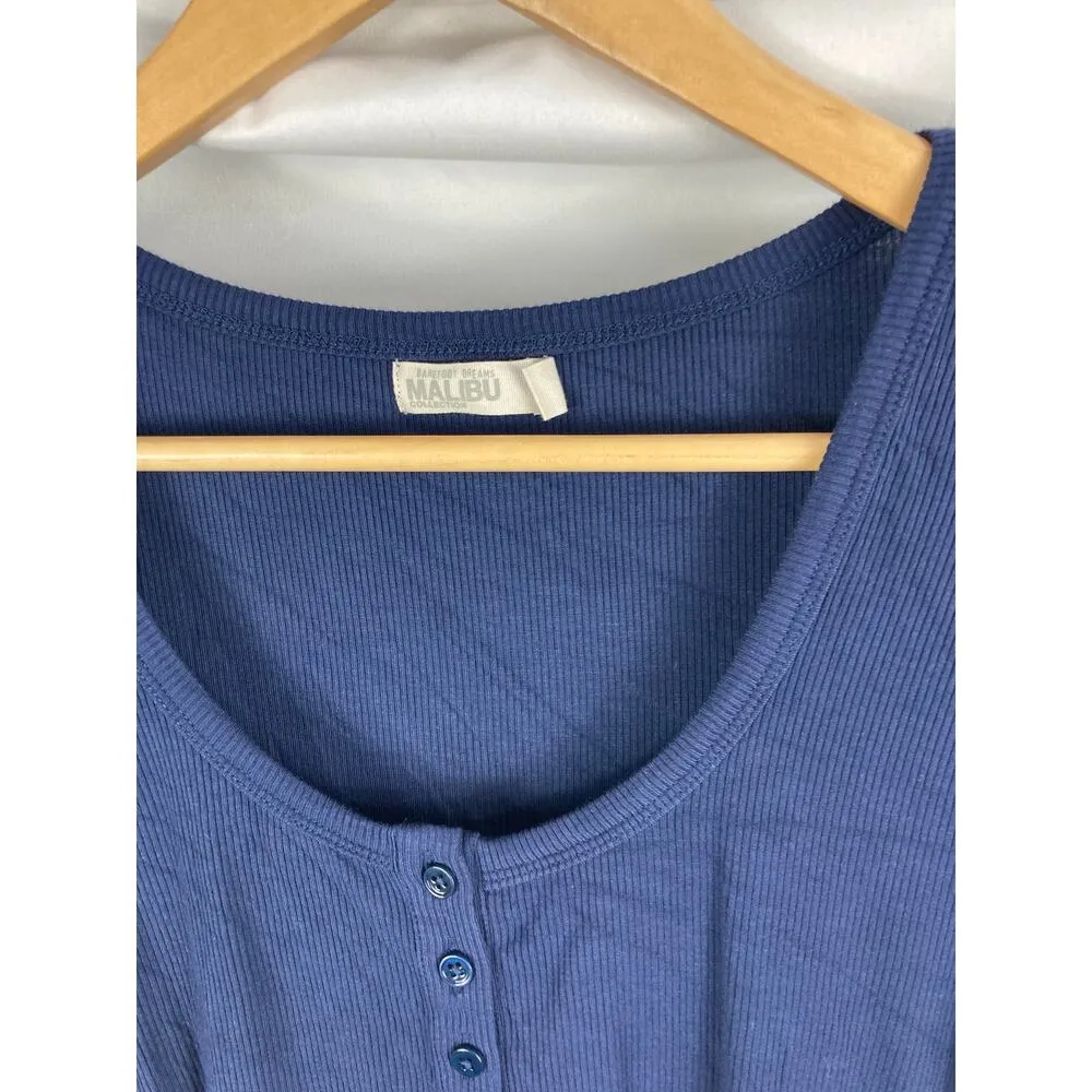 Barefoot Dreams Malibu Collection Button Ribbed Henley Blue Size Small - Image 2