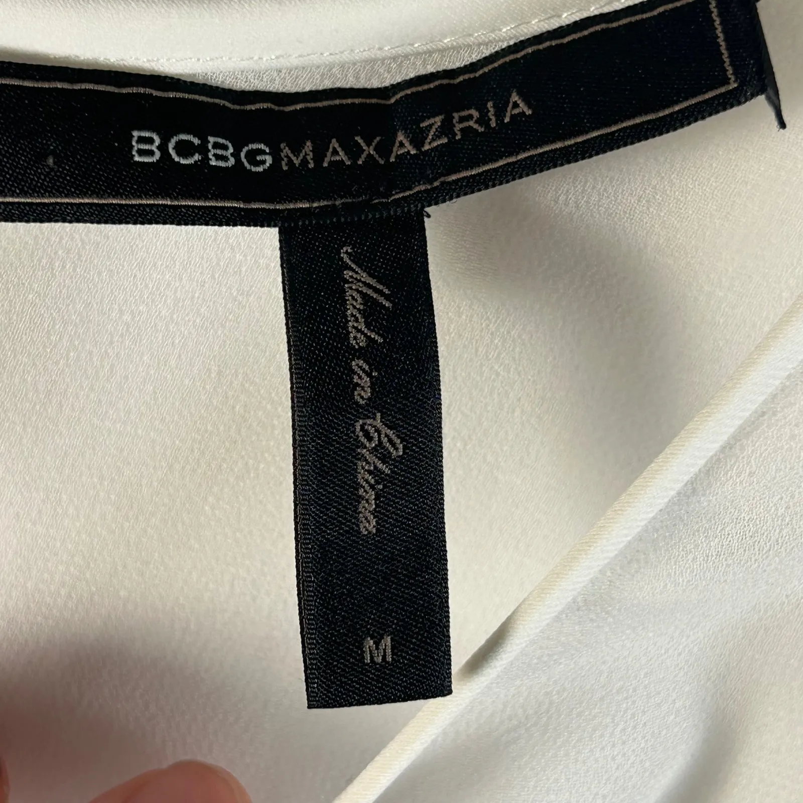 BCBGMAXAZRIA Caleste Black White Graphic Print Color Block Top M - Image 3