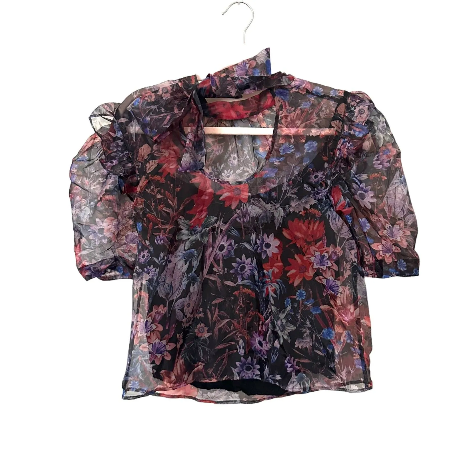 ANTHROPOLOGIE Maeve Floral Organza Blouse‎ Sz XS - Image 4