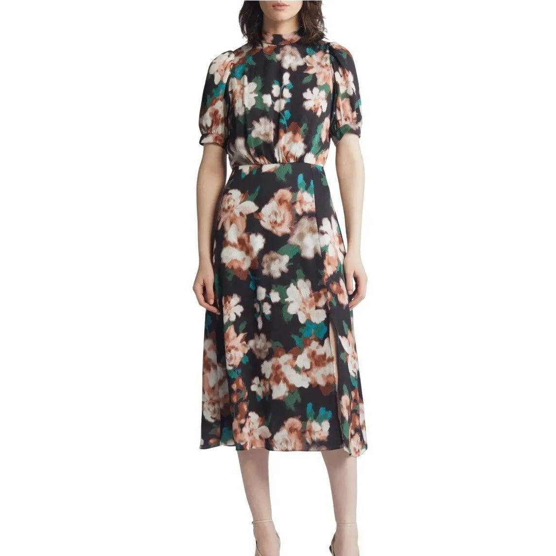 Julia Jordan Women's Midi Dress Size 12 Floral Black Multi Short Sleeve Wedding - Image 1