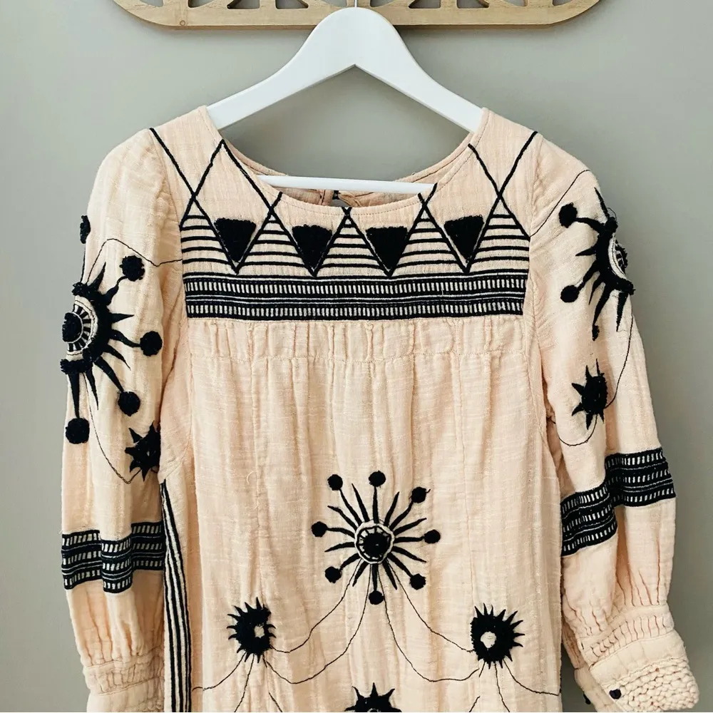 Free People Long Sleeve Embroidered Tunic/Dress Cream Sz XS - Image 2