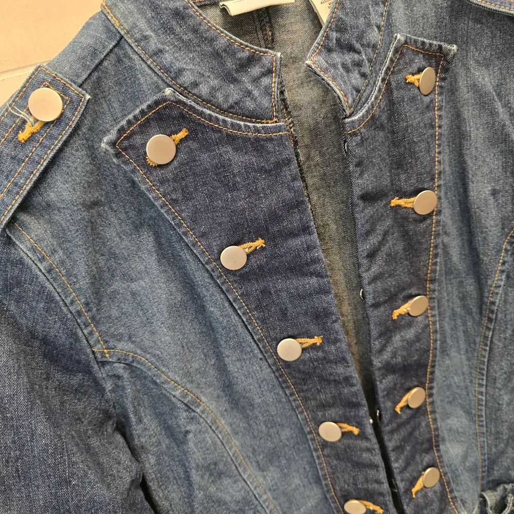 {8} Axcess By Liz Claiborne Military Soldier Jean Jacket Cyber Punk Vintage Blue - Image 4