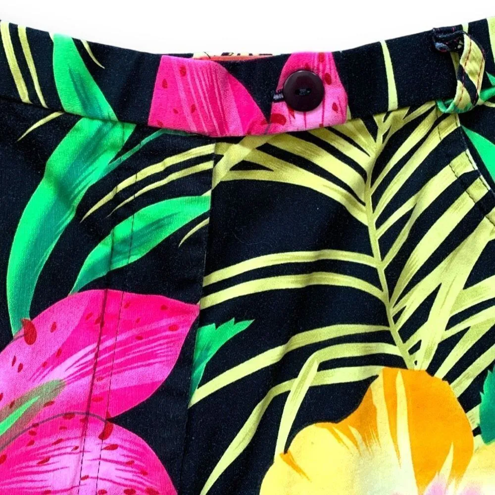 Vintage Patchington Shorts High Waisted Tropical Floral Detail Print Black Black - Image 5