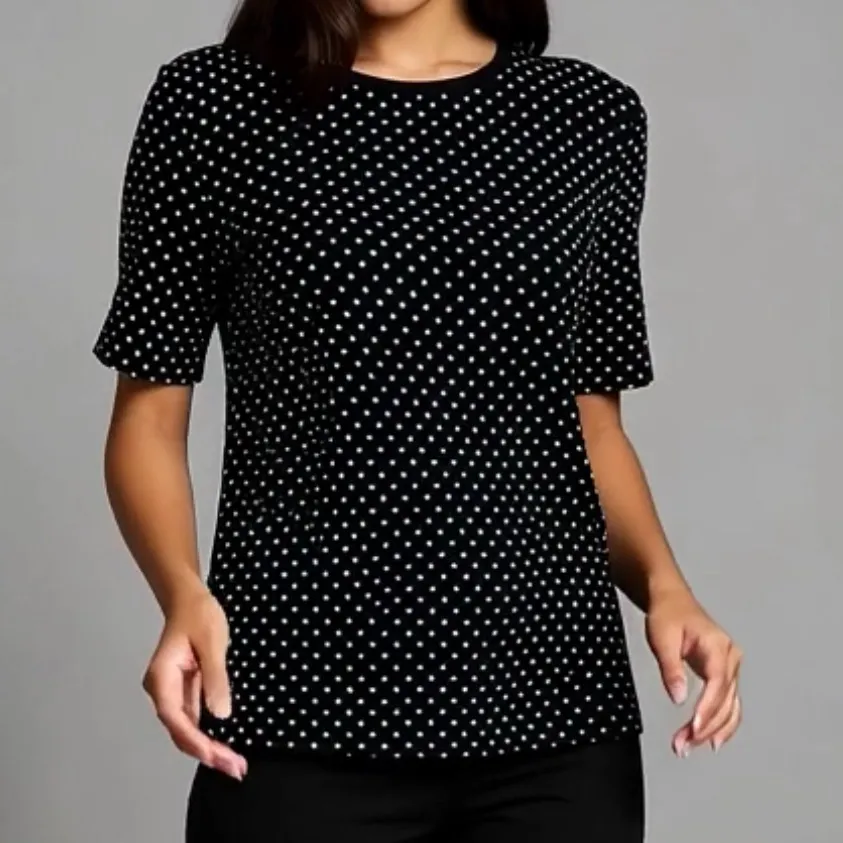 Charter Club Perfectly Soft Pima Cotton Polka Dot Top XL Black White - Image 6