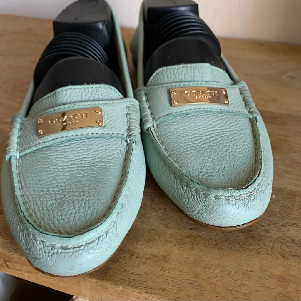 Coach Fredrica Pistachio Mint Green Blue Teal Leather Loafer Flat - Image 4