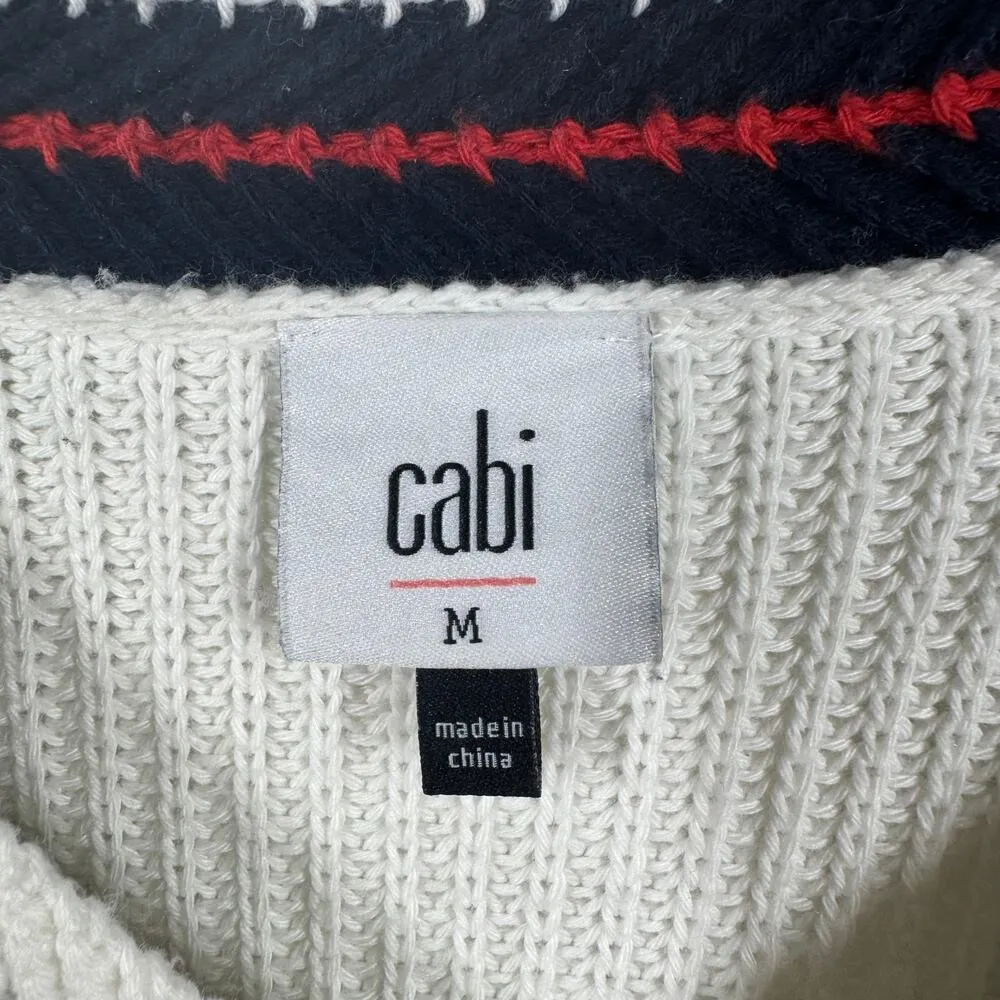 CAbi Ace V-Neck Tennis Sweater Women Size M White Blue and Red Stripes Spring - Image 4