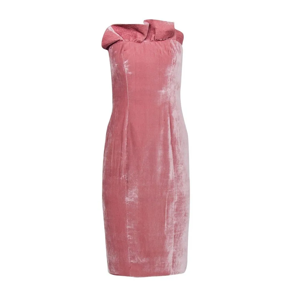 5a7 Cinq a Sept NWT Marceau Strapless Velvet Ruffle Sheath Midi Dress Back Slit - Image 4