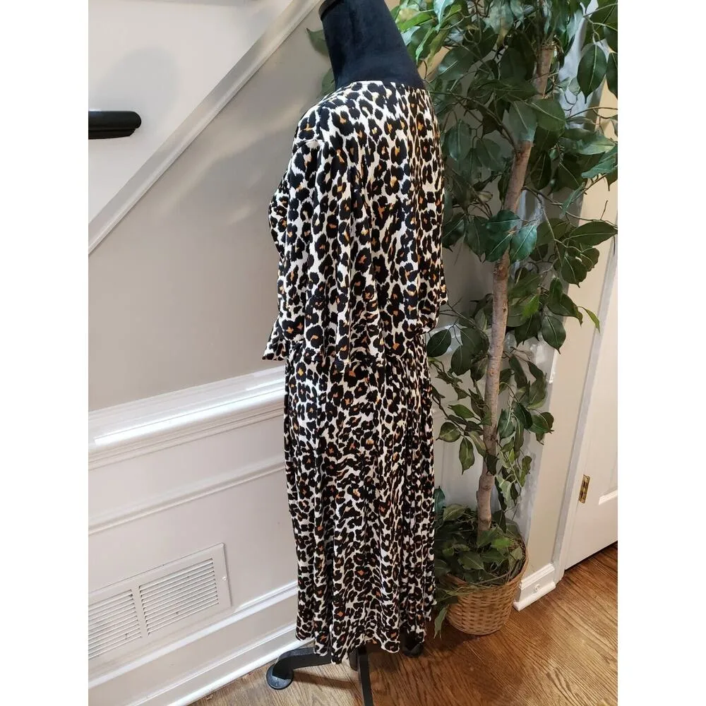 Donna Morgan Womens White Leopard Print Short Sleeve Knee Length Wrap Dress 18W - Image 8
