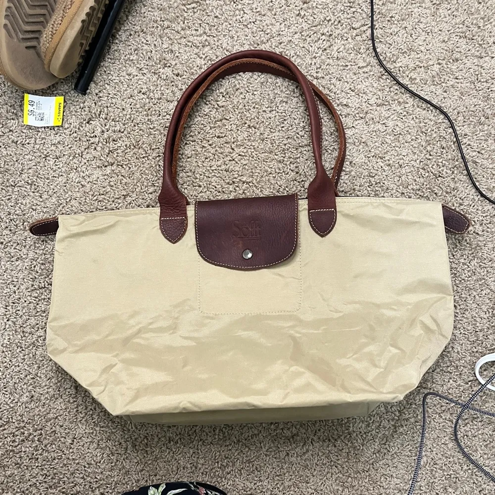 Sofft Nylon & Leather Shoulder Tote Bag Tan Khaki Purse Brown - Image 5